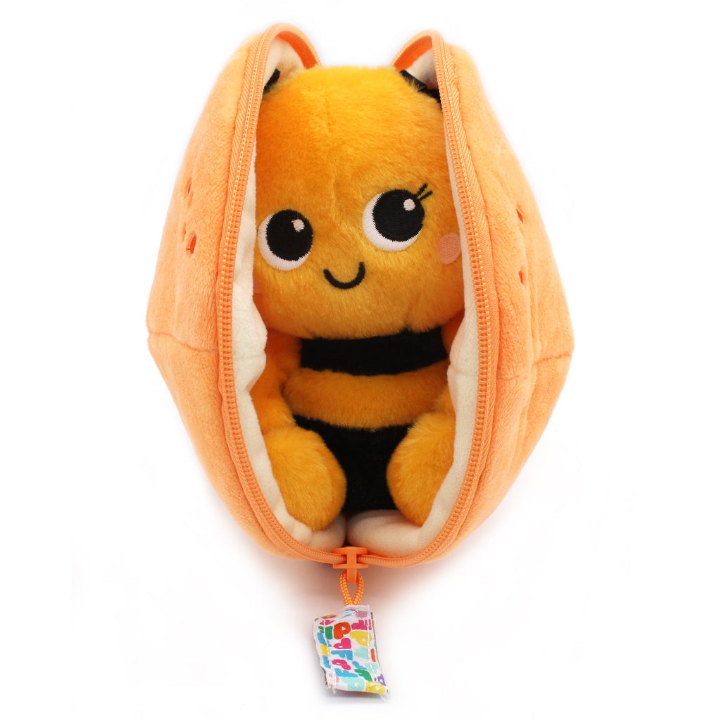 Peluche Buzzet l'abeille-mandarine - vue semi-ouverte - Flipetz