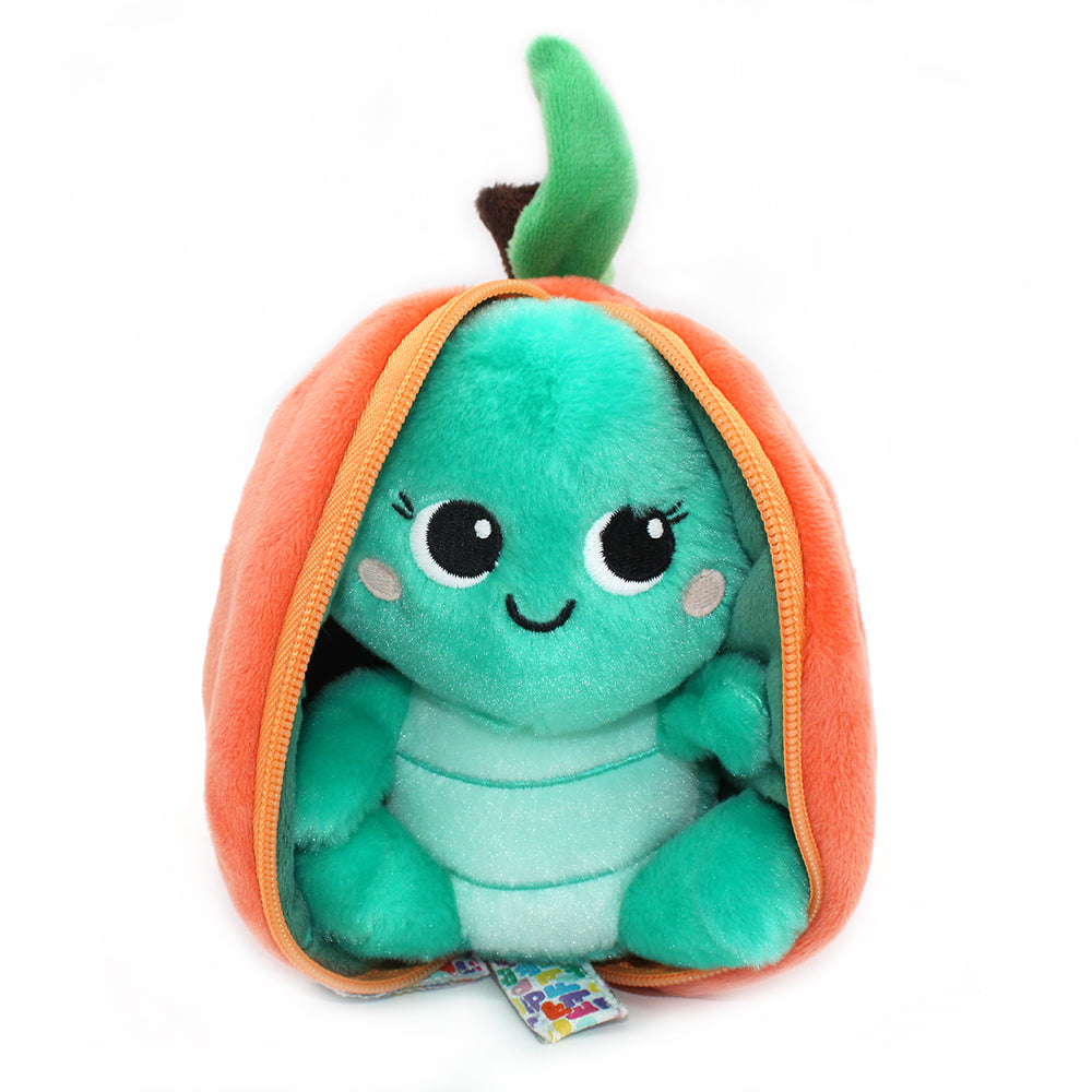 Peluche Corvet la tortue-pêche - vue semi-ouverte - Flipetz