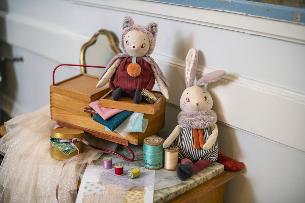 Apres la pluie rabbit stuffed toys sitting from moulin roty