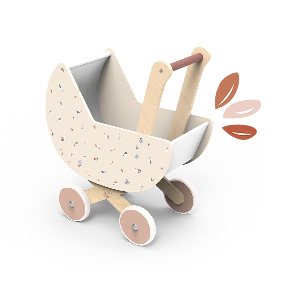 Pillowhale Wooden Swan Doll Stroller - Baby Walker Toy For Toddlers 18+ Months With Brake Function